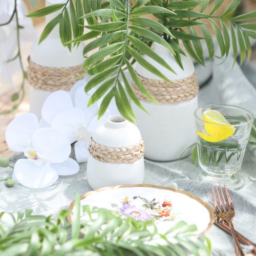 Artikel Blumenvase weiß Keramik Seegras Tischvase H10,5cm 2St
