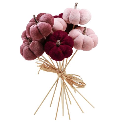 Artikel Deko Kürbis aus Stoff Kürbis am Stab Burgund Rosa Ø7cm 9 St