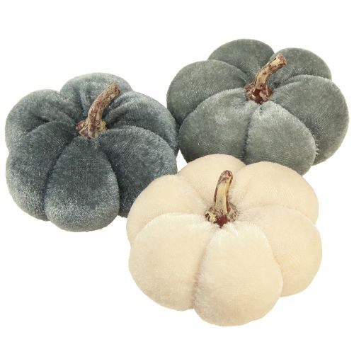 Floristik24 Deko Kürbisse Stoff Samtig Creme Grau Herbst Ø7cm 9 St