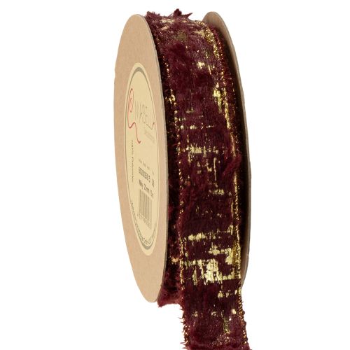 Artikel Dekoband mit Fell Schmuckband Kunstfell Bordeaux Gold 25mm 15m