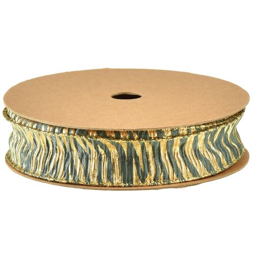 Artikel Chiffon Dekoband in Grün/Gold, 25mm Breite, 15m Länge - Ideal für Geschenkverpackungen