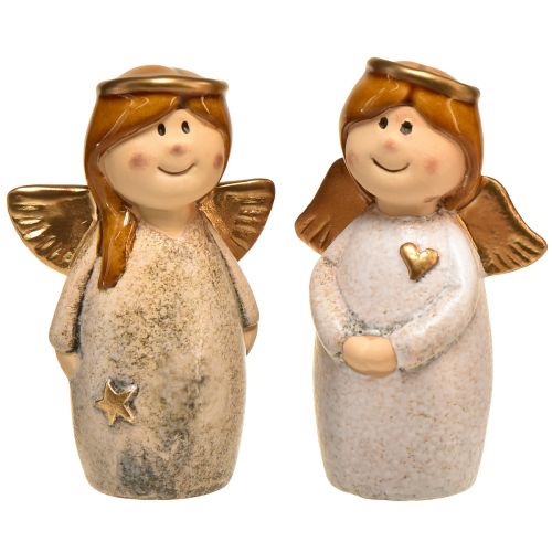 Engel-Dekofiguren im 2er-Set – Creme und Weiß mit goldenen Akzenten, 13 cm – Himmlische Verschönerung für Ihr Zuhause