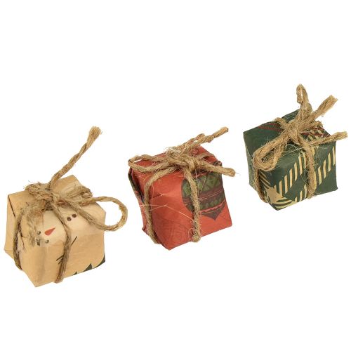 Papier-Geschenkboxen Mini Set, Rot-Grün-Natur, 2,5x3 cm 18 St - Weihnachtsdeko