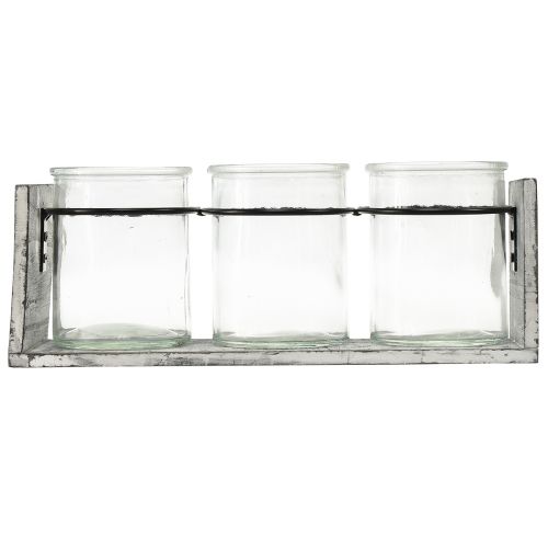 Artikel Rustikale Glasbehälter-Set im grau-weißen Holzständer – 27,5x9x11 cm – Vielseitige Aufbewahrungs- und Dekolösung