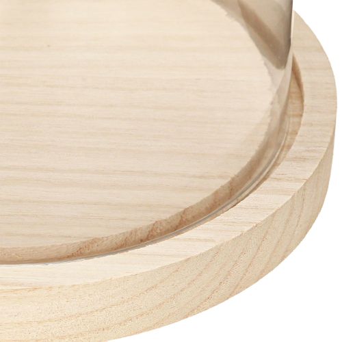 Artikel Glasglocke auf Holztablett Glassturz Klar Natur Ø17cm H24cm