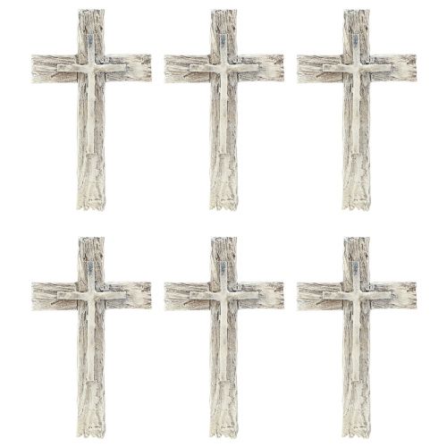 Artikel Grabschmuck Kreuz rustikal Grau Weiß Polyresin 12×7cm 6 St