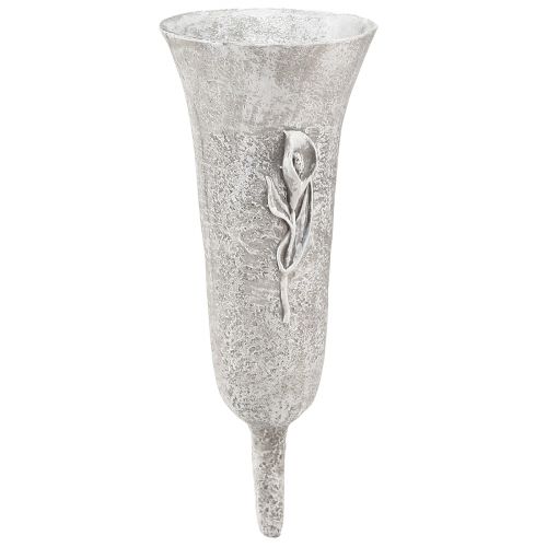 Grabvase Grau Vase zum Stecken mit Calla Motiv H32,5cm