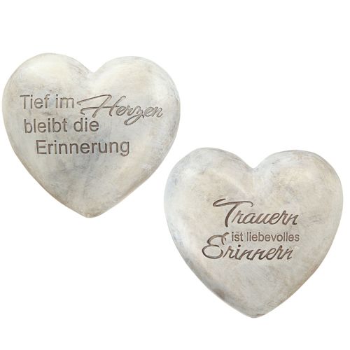 Artikel Herz mit Spruch Grabschmuck Polyresin Grau 14×13cm 2St