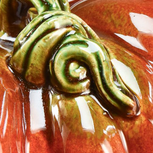 Artikel Glänzender Keramik-Kürbis in leuchtendem Rot-Orange mit grünem Stiel – 21.5 cm – Ideale Herbstdekoration
