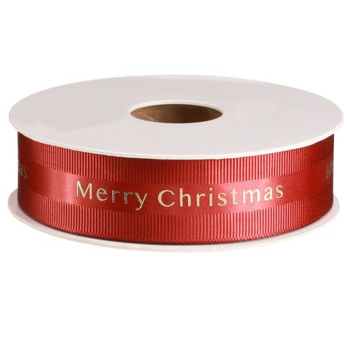 Artikel Rotes Weihnachtsband mit goldener 'Merry Christmas' Beschriftung Breite 25mm Länge 20m