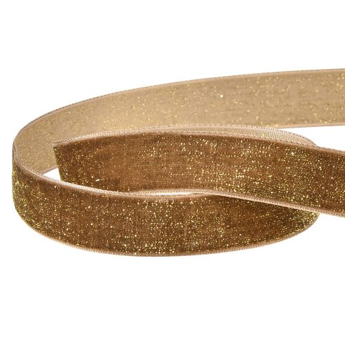 Artikel Samtband Glitter Braun Gold – Glamouröses Weihnachtsband 20mm 10m