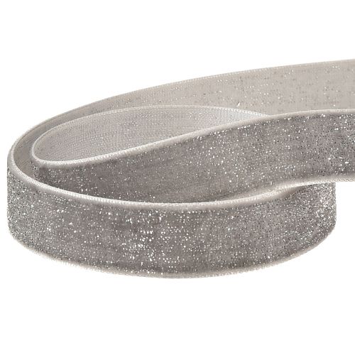 Artikel Samtband mit Glitter Dekoband Samt Grau Silber 20mm 10m