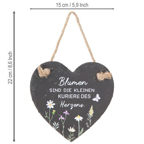 Artikel Schiefer Deko Herz zum Hängen „Blumen sind“ 15cm 3St