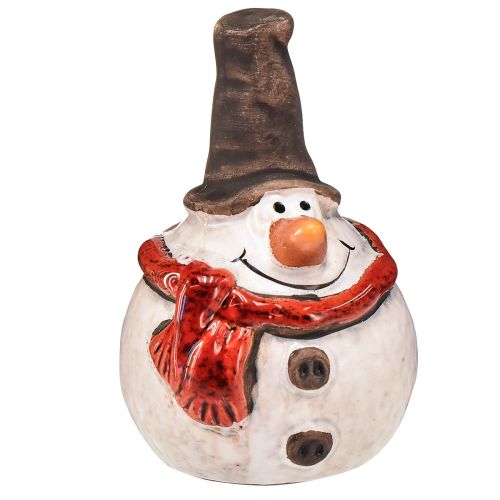 Floristik24 Keramik Schneemann Figur, 8,4cm, mit Zylinder und rotem Schal - 3er Set, Weihnachts- und Winterdeko