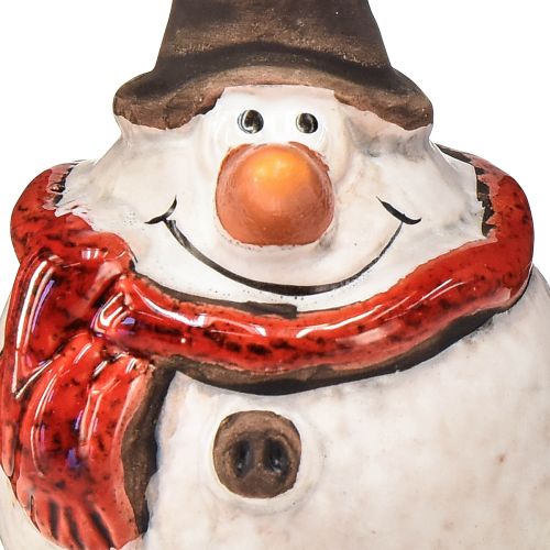 Artikel Keramik Schneemann Figur, 8,5cm, mit Zylinder und rotem Schal - Weihnachts- und Winterdeko – 3 St