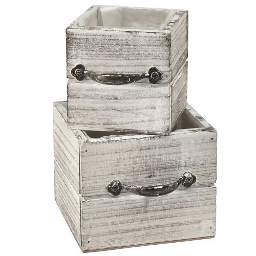 Holz Schubladen Set mit Griff, Weiß Gewischt, 12x12cm & 9x9cm - Rustikale Aufbewahrung