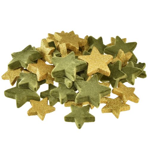 Artikel Streudeko Sterne Grün und Gold mit Glitter Tischdeko Weihnachten 4/5cm 40 St