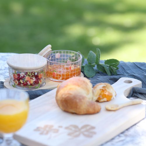 Artikel Tapas Set Pfirsich Marmeladengläser auf Tablett 20×10×6,5cm