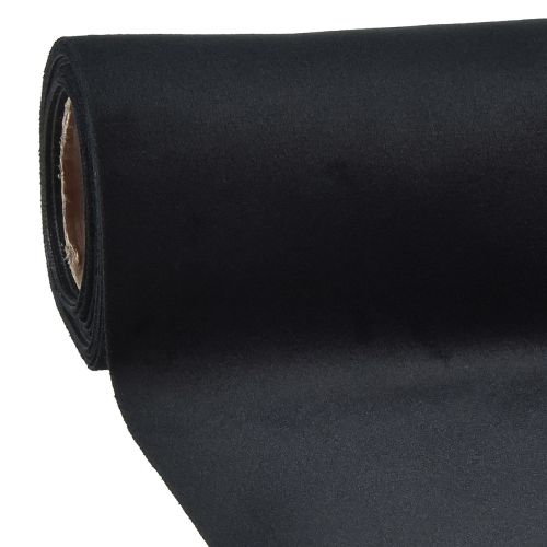 Floristik24 Samt Tischläufer Schwarz, Glänzender Dekostoff, 28×270cm - Elegantes Tischband für Festliche Anlässe