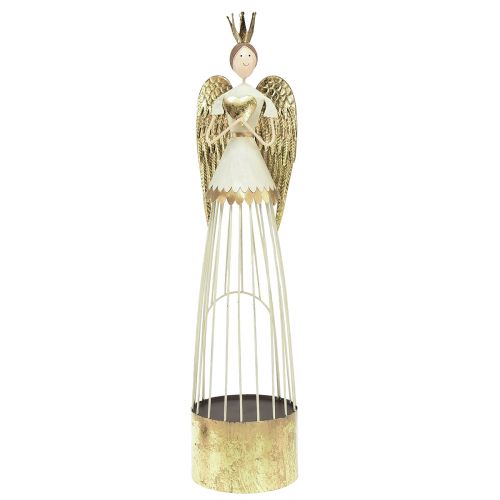 Tischdeko Metall Engel Figur mit Herz Weiß Gold H54cm