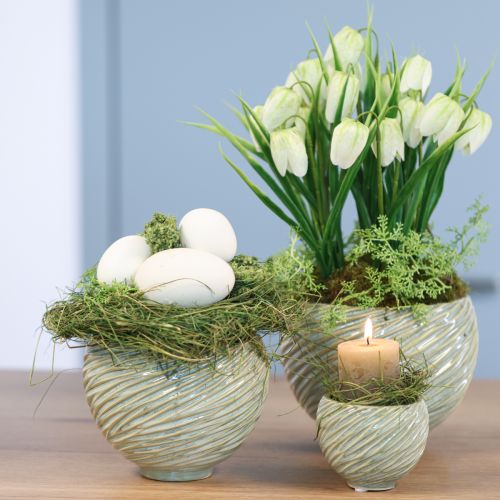 Artikel Übertopf Dekoschale Keramik in Grün Ø15cm H11cm 2St