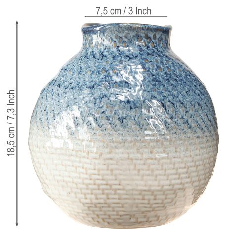 Artikel Keramikvase Glasiert Blau Weiß Geflochtene Optik H18,5cm