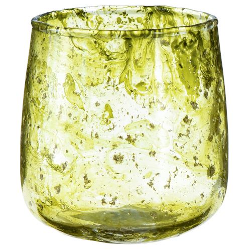 Windlicht Glas Deko Vintage Gelbgrün Ø9cm H9,5cm