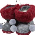 Floristik24 Christbaumschmuck Stiefel mit Bommel 8cm Grau/Rot 3St