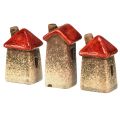 Floristik24 Keramik-Häuschen 6 Stück mit rotem Dach Fenster und Herz – 6 cm – Idyllische Dekoration für Heim und Garten
