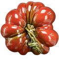 Floristik24 Glänzender Keramik-Kürbis in leuchtendem Rot-Orange mit grünem Stiel – 21.5 cm – Ideale Herbstdekoration