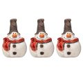 Floristik24 Keramik Schneemann Figur, 8,4cm, mit Zylinder und rotem Schal - 3er Set, Weihnachts- und Winterdeko