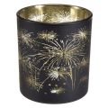 Floristik24 Elegantes Glas-Windlicht mit Feuerwerksdesign – 6 Stück Schwarz und Gold, 9 cm – Ideale Dekoration für festliche Anlässe
