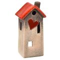 Floristik24 Keramikhaus-Windlicht mit rotem Dach und Herzfenster – 17.5 cm – Romantische Beleuchtungsdeko